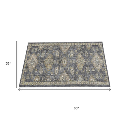 7' Sage And Slate Gray Wool Floral Medallion Runner Rug