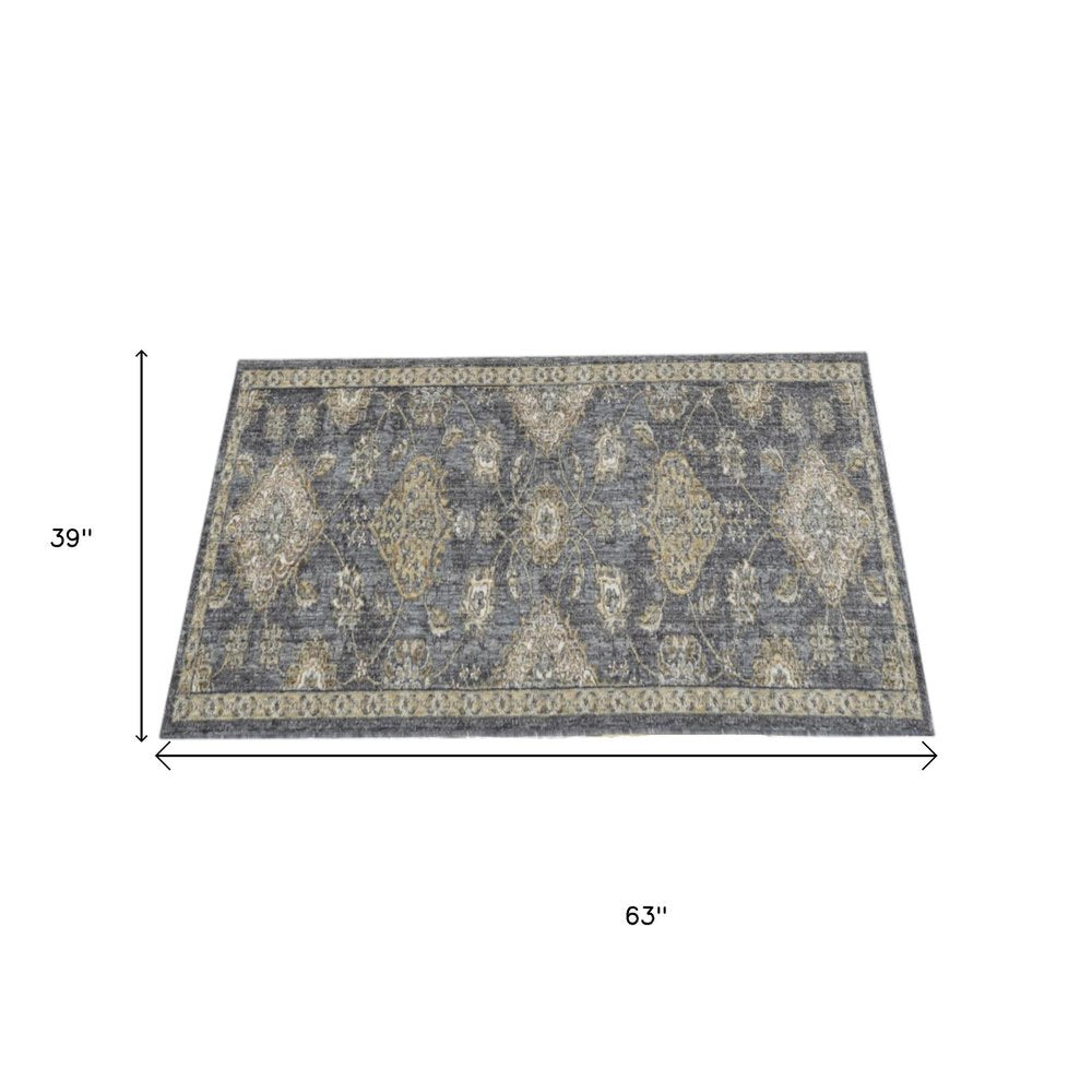 7' Sage And Slate Gray Wool Floral Medallion Runner Rug