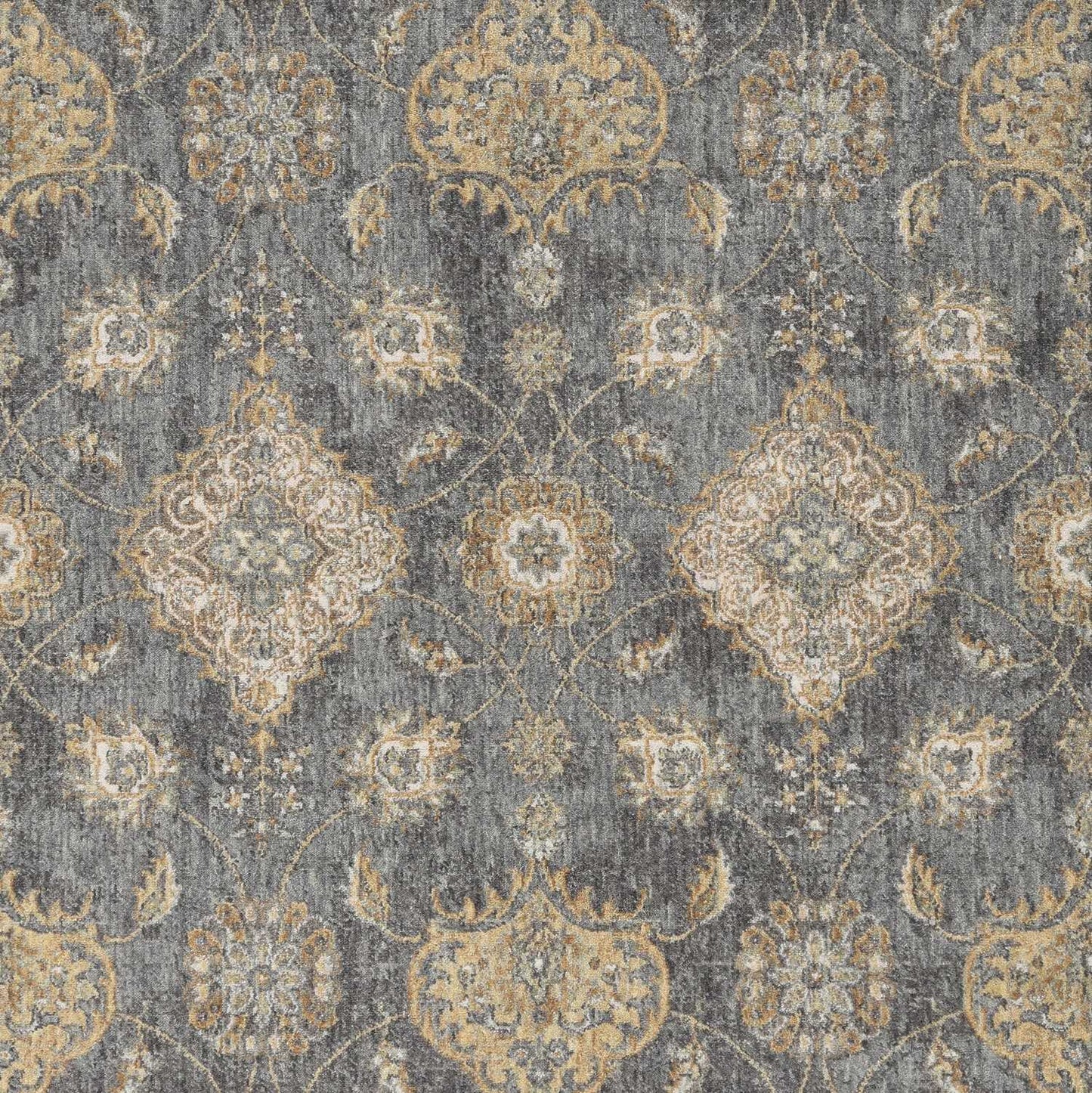7' Sage And Slate Gray Wool Floral Medallion Runner Rug