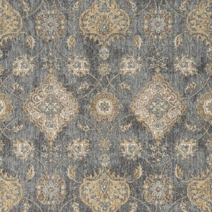 7' Sage And Slate Gray Wool Floral Medallion Runner Rug