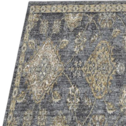 7' Sage And Slate Gray Wool Floral Medallion Runner Rug