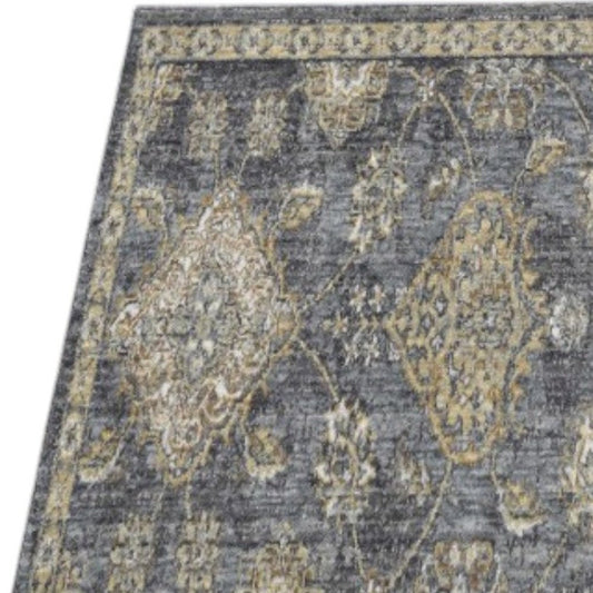 7' Sage And Slate Gray Wool Floral Medallion Runner Rug