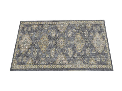7' Sage And Slate Gray Wool Floral Medallion Runner Rug
