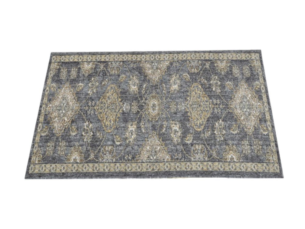 7' Sage And Slate Gray Wool Floral Medallion Runner Rug