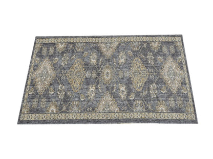 7' Sage And Slate Gray Wool Floral Medallion Runner Rug