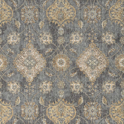 7' Sage And Slate Gray Wool Floral Medallion Runner Rug