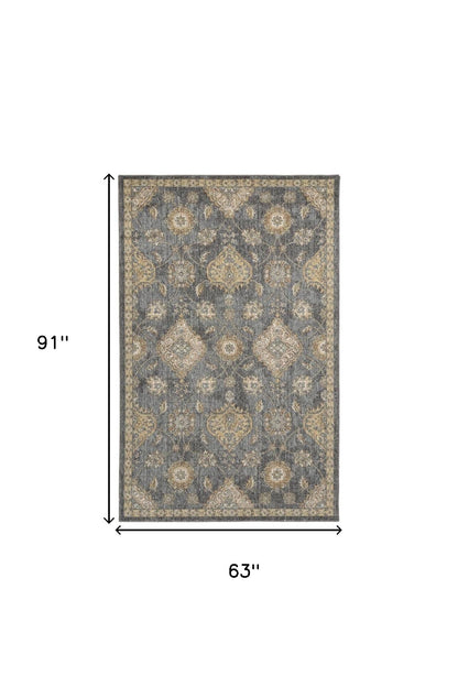 7' Sage And Slate Gray Wool Floral Medallion Runner Rug