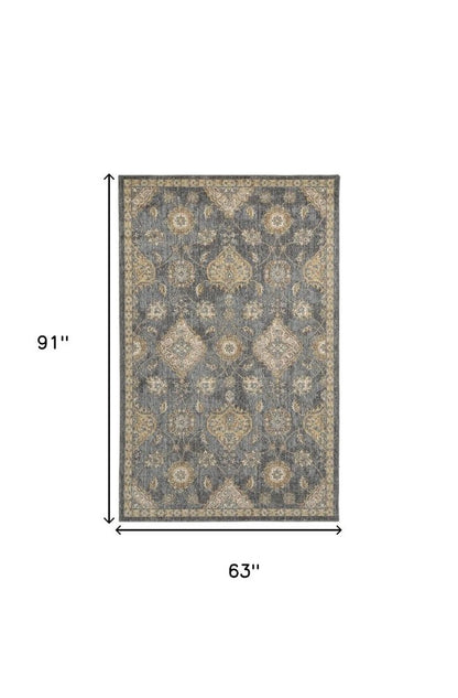 7' Sage And Slate Gray Wool Floral Medallion Runner Rug