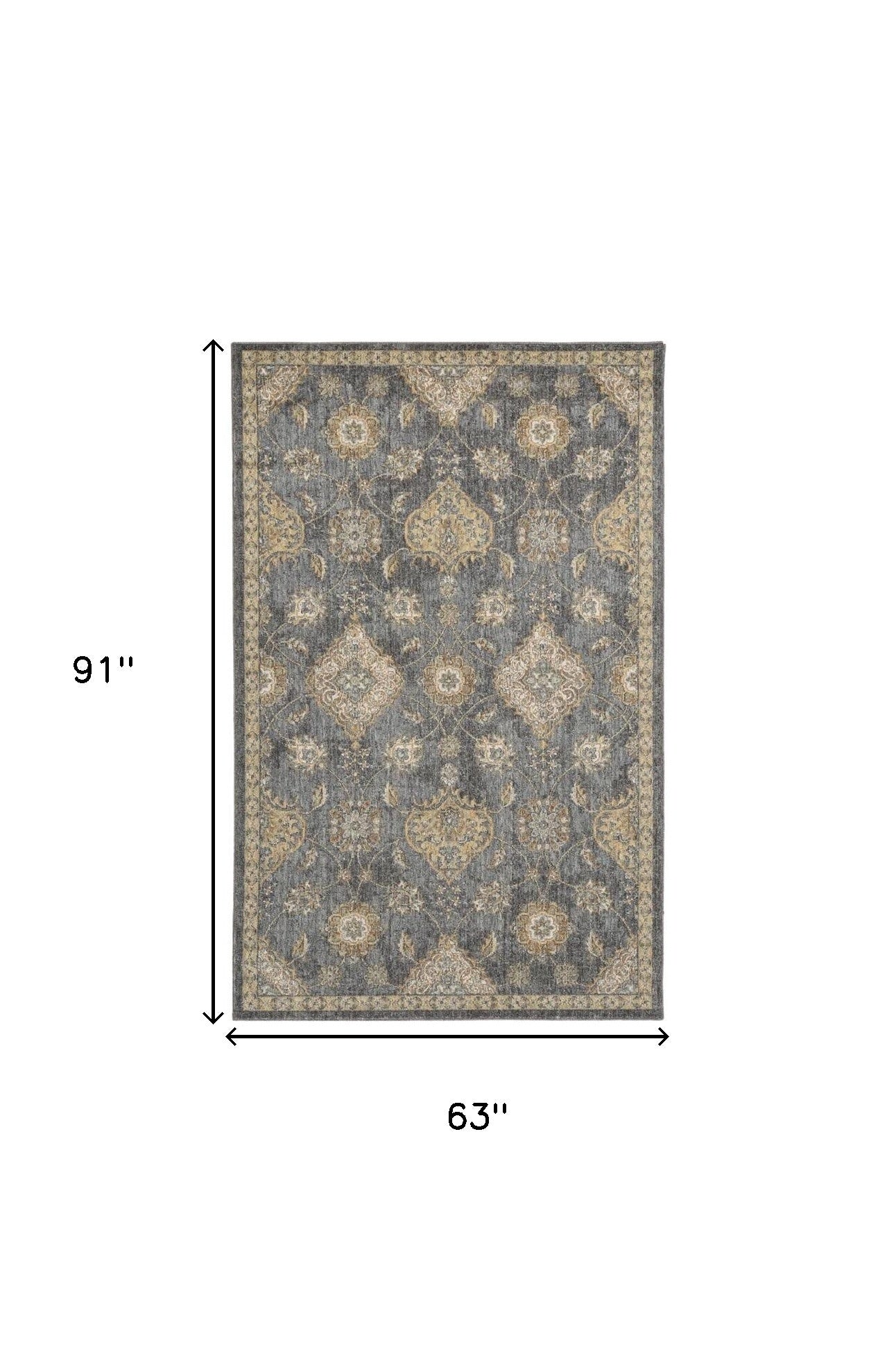 7' Sage And Slate Gray Wool Floral Medallion Runner Rug