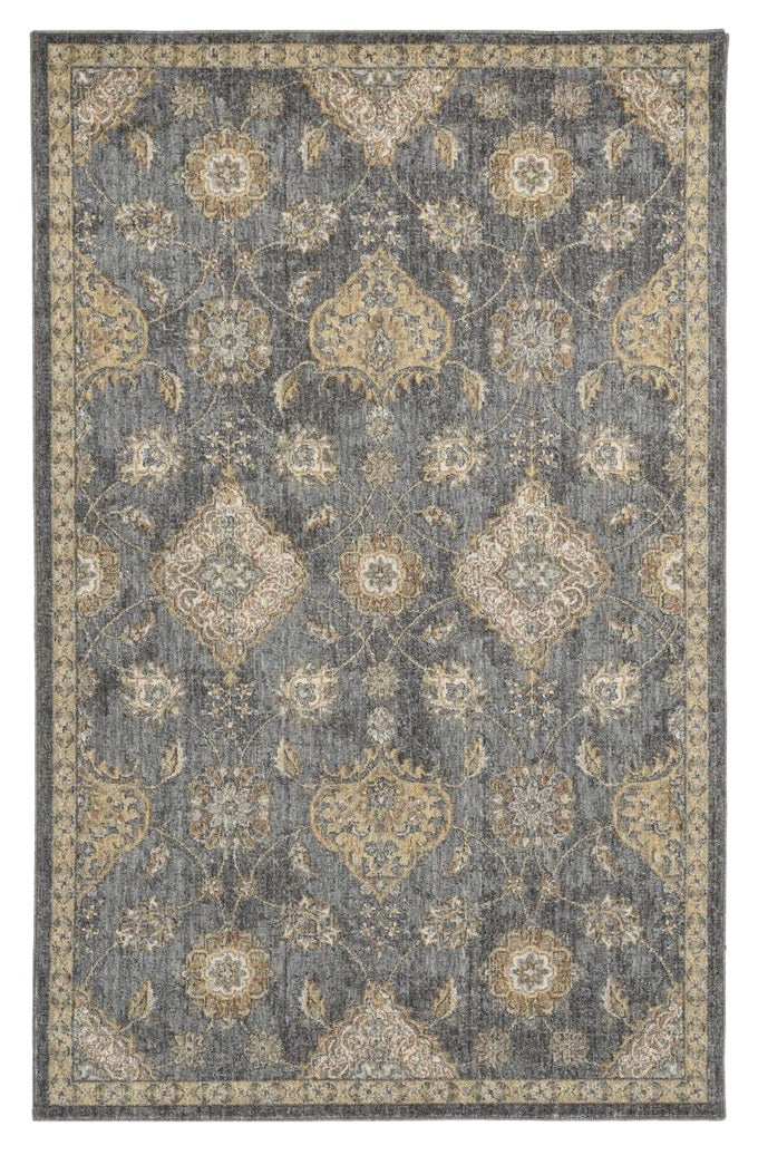 7' Sage And Slate Gray Wool Floral Medallion Runner Rug