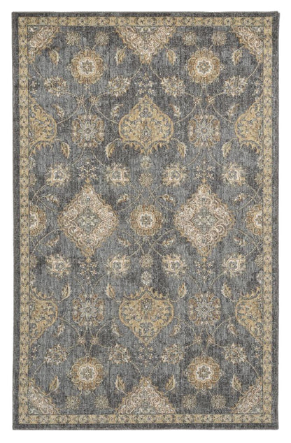 7' Sage And Slate Gray Wool Floral Medallion Runner Rug