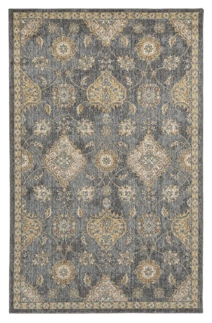 7' Sage And Slate Gray Wool Floral Medallion Runner Rug