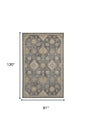 7' Sage And Slate Gray Wool Floral Medallion Runner Rug