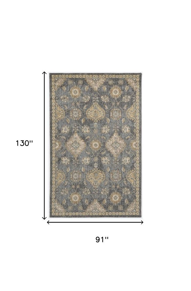 7' Sage And Slate Gray Wool Floral Medallion Runner Rug
