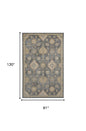 8' X 11' Sage And Slate Gray Wool Floral Medallion Distressed Area Rug