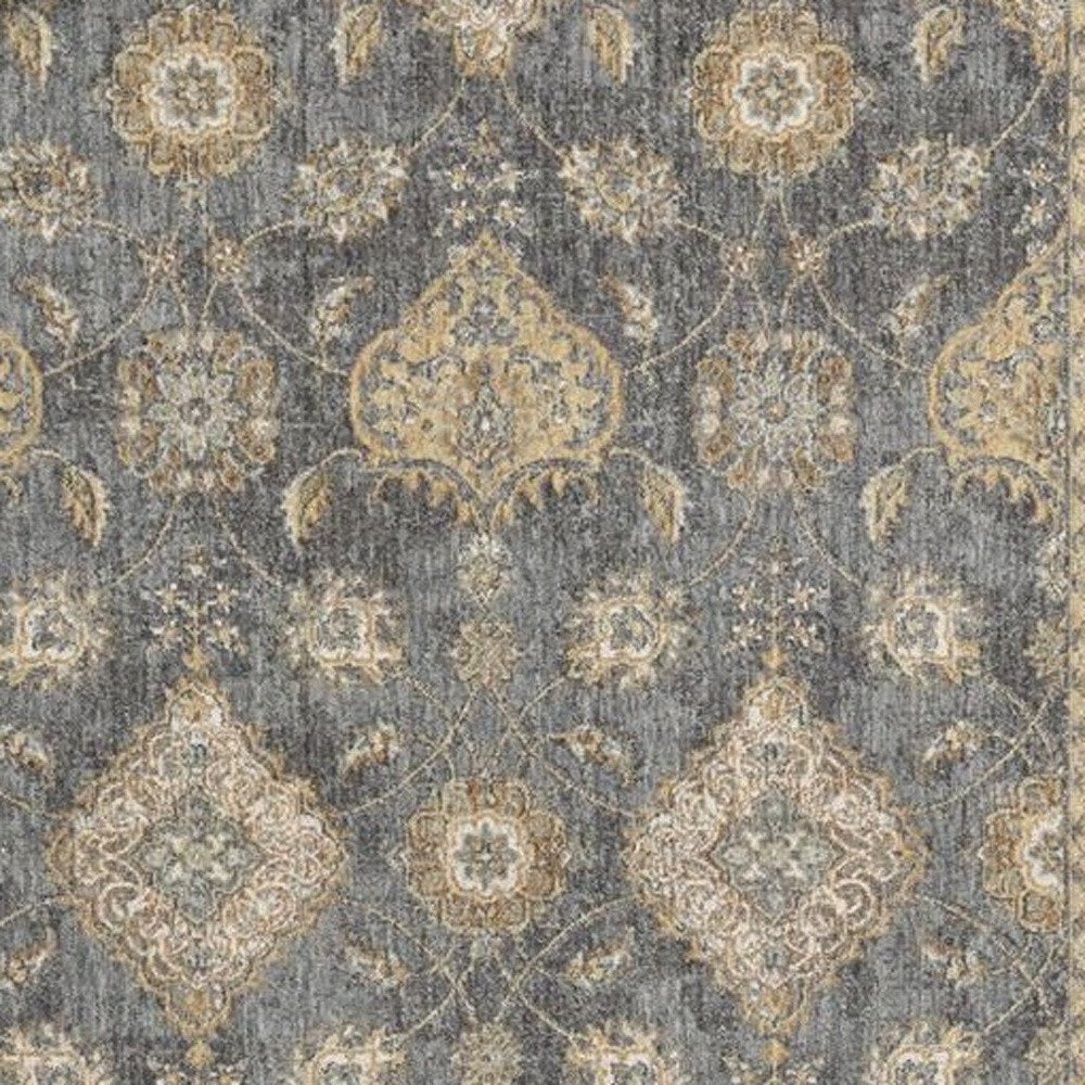 7' Sage And Slate Gray Wool Floral Medallion Runner Rug