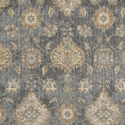 7' Sage And Slate Gray Wool Floral Medallion Runner Rug