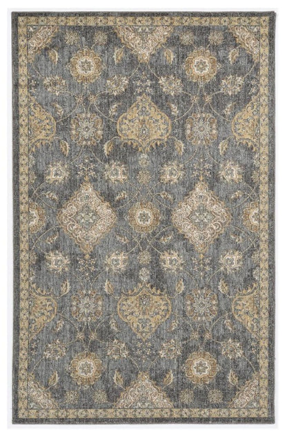 7' Sage And Slate Gray Wool Floral Medallion Runner Rug