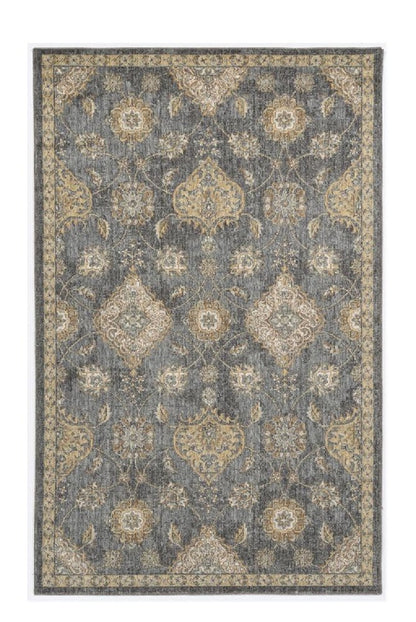 7' Sage And Slate Gray Wool Floral Medallion Runner Rug