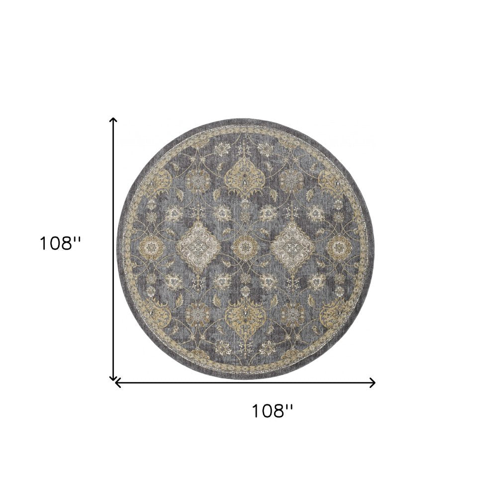 7' Sage And Slate Gray Wool Floral Medallion Runner Rug