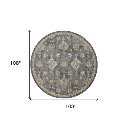 7' Sage And Slate Gray Wool Floral Medallion Runner Rug