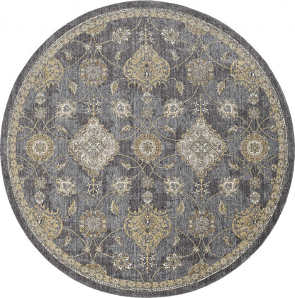 7' Sage And Slate Gray Wool Floral Medallion Runner Rug