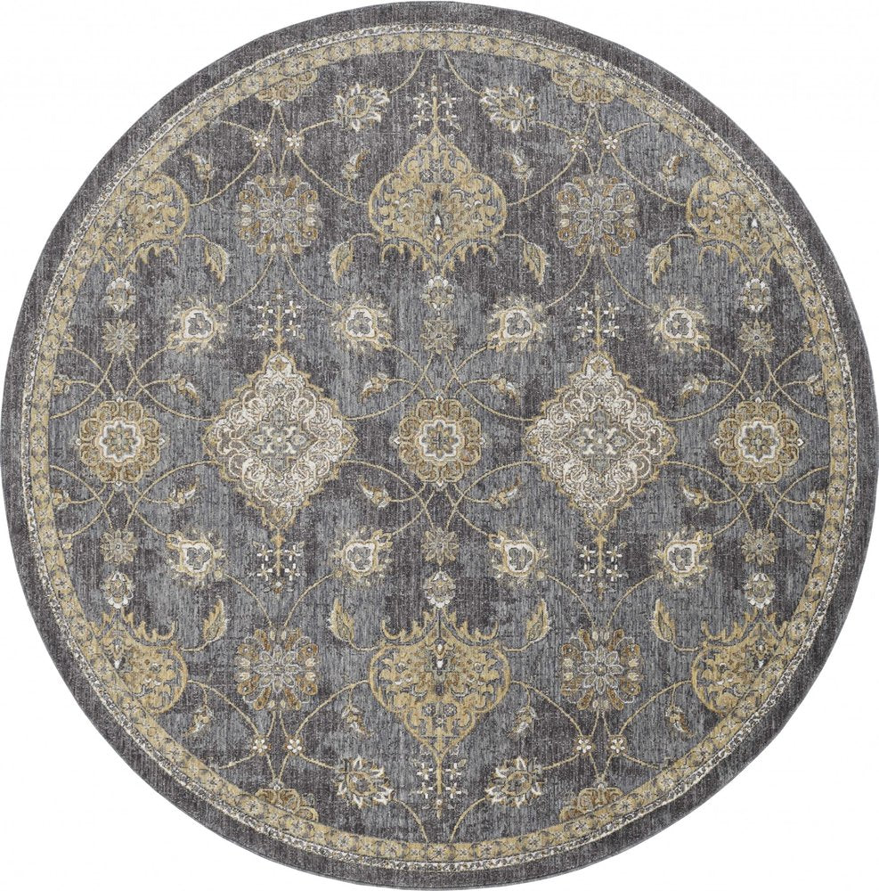 7' Sage And Slate Gray Wool Floral Medallion Runner Rug