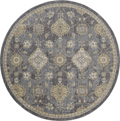 7' Sage And Slate Gray Wool Floral Medallion Runner Rug