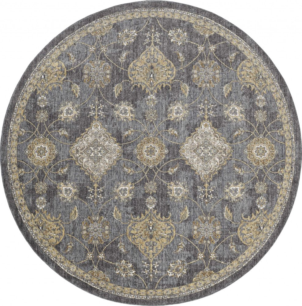 7' Sage And Slate Gray Wool Floral Medallion Runner Rug