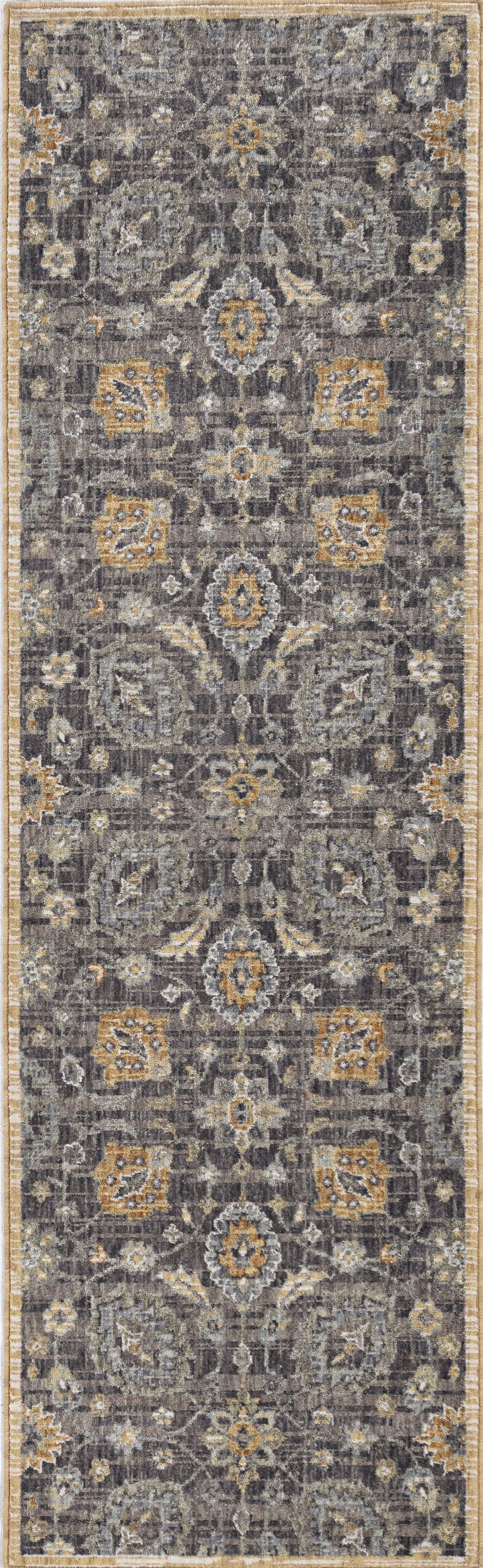 9' Taupe Orange And Gray Wool Floral Distressed Round Rug
