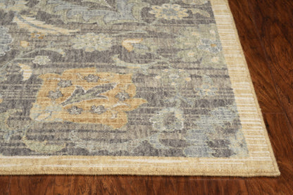 9' Taupe Orange And Gray Wool Floral Distressed Round Rug