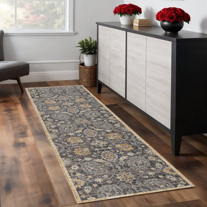 9' X 13' Taupe Orange And Gray Wool Floral Distressed Area Rug