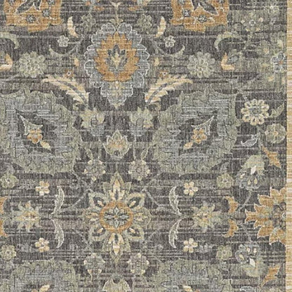 9' X 13' Taupe Orange And Gray Wool Floral Distressed Area Rug