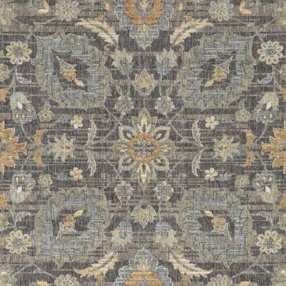9' X 13' Taupe Orange And Gray Wool Floral Distressed Area Rug