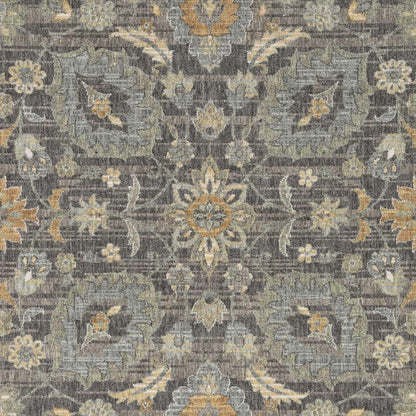 9' X 13' Taupe Orange And Gray Wool Floral Distressed Area Rug