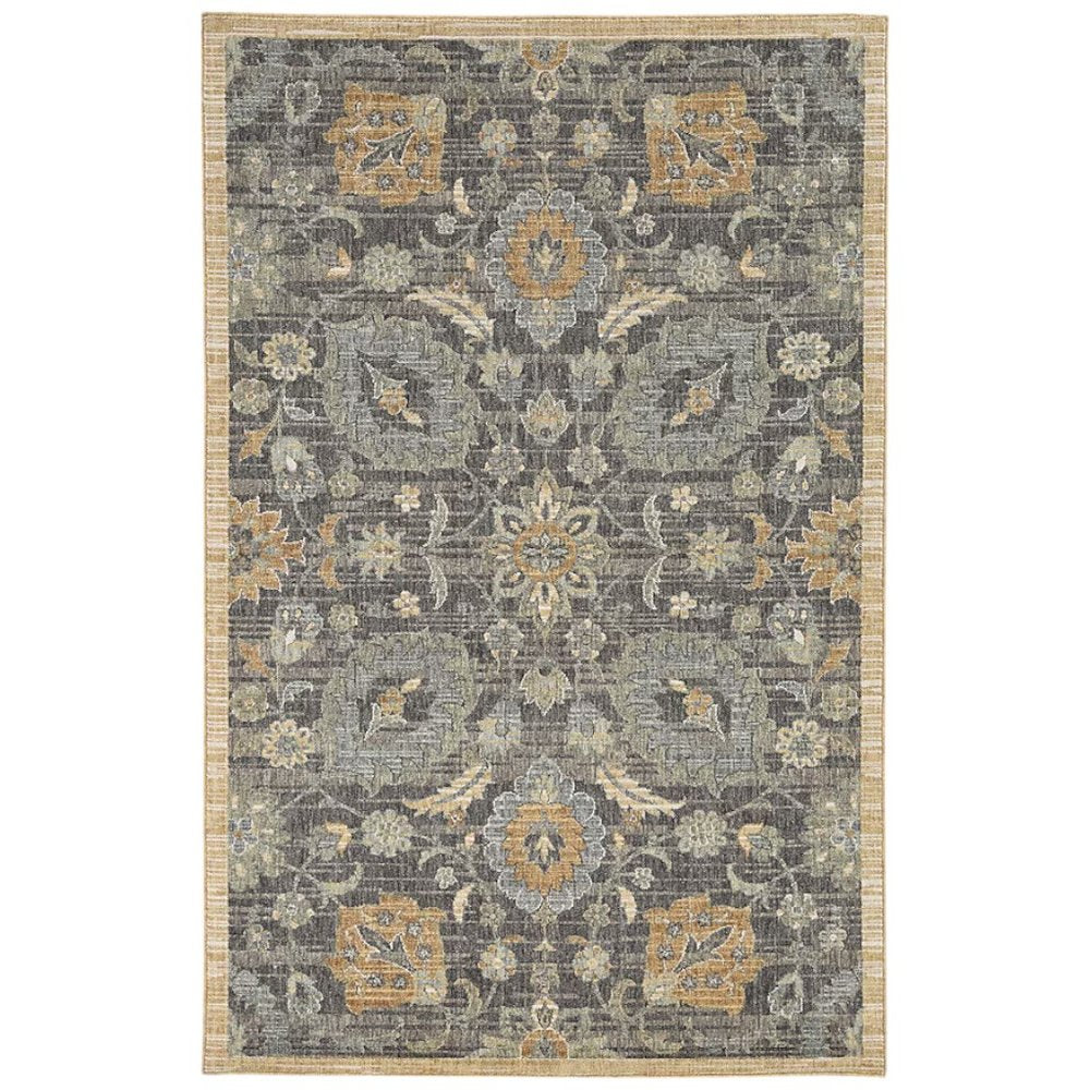 9' X 13' Taupe Orange And Gray Wool Floral Distressed Area Rug