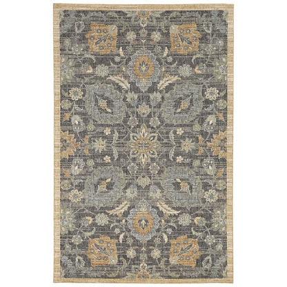 9' X 13' Taupe Orange And Gray Wool Floral Distressed Area Rug