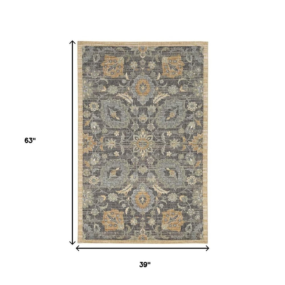 9' X 13' Taupe Orange And Gray Wool Floral Distressed Area Rug