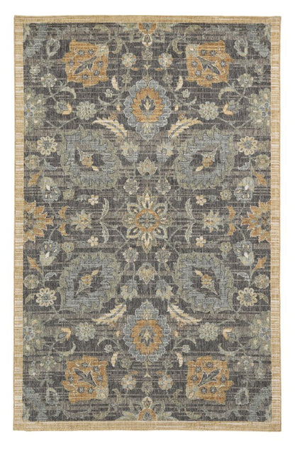 8' Taupe Orange And Gray Wool Floral Distressed Runner Rug