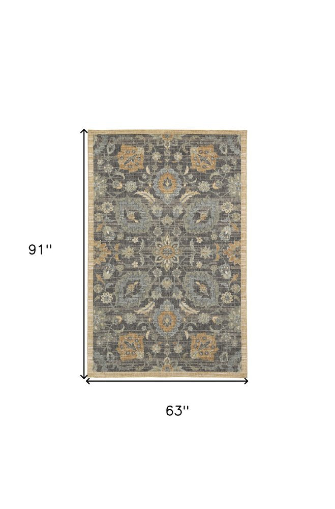 8' Taupe Orange And Gray Wool Floral Distressed Runner Rug