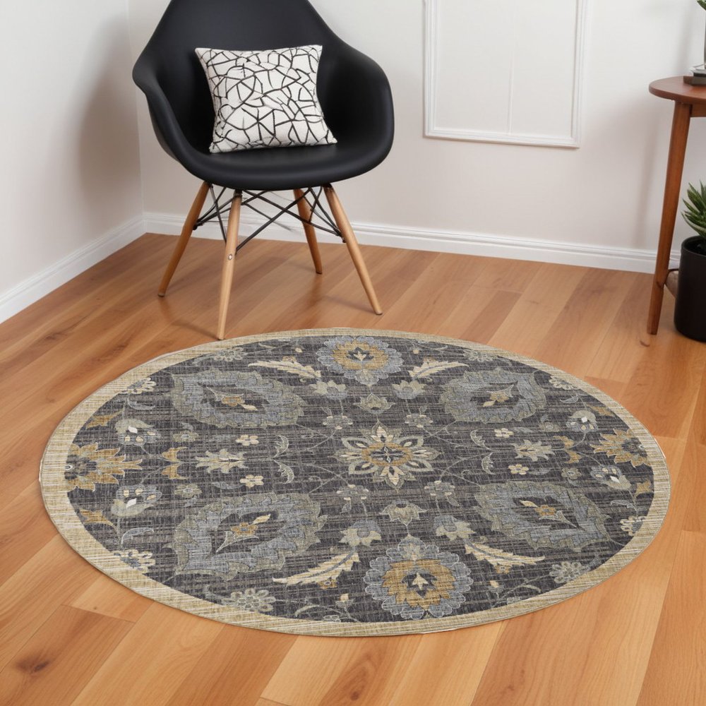 8' Taupe Orange And Gray Wool Floral Distressed Runner Rug