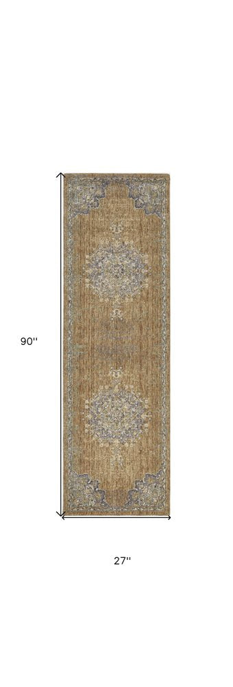 5' X 7' Brown And Gray Wool Medallion Area Rug