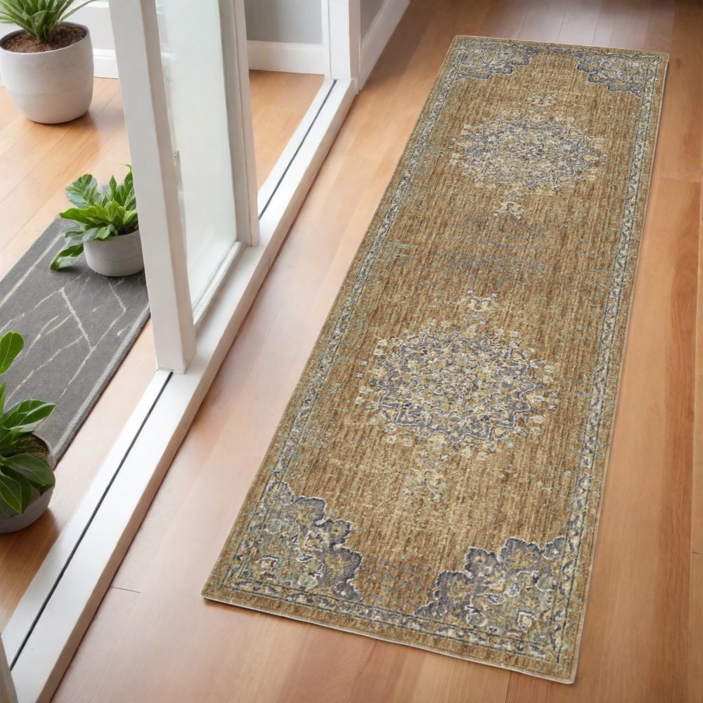 5' X 7' Brown And Gray Wool Medallion Area Rug