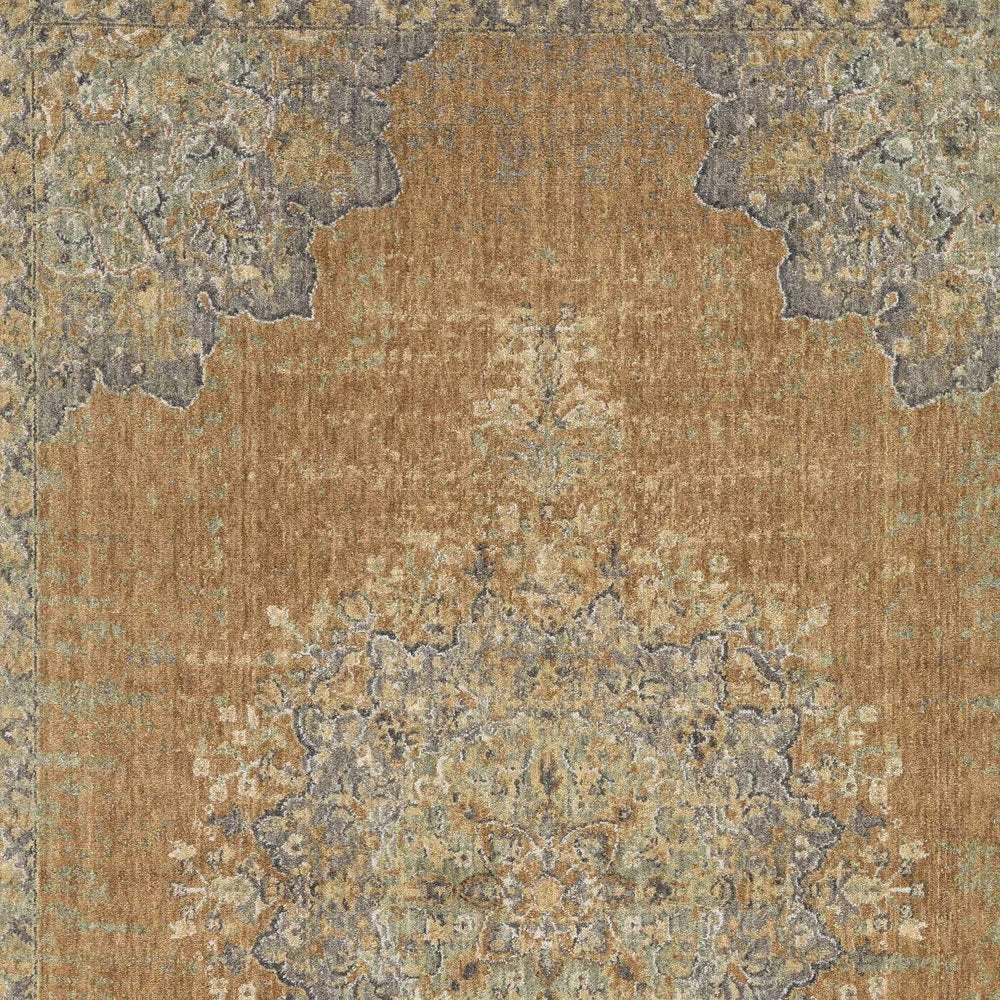8' X 11' Brown And Gray Wool Medallion Distressed Area Rug