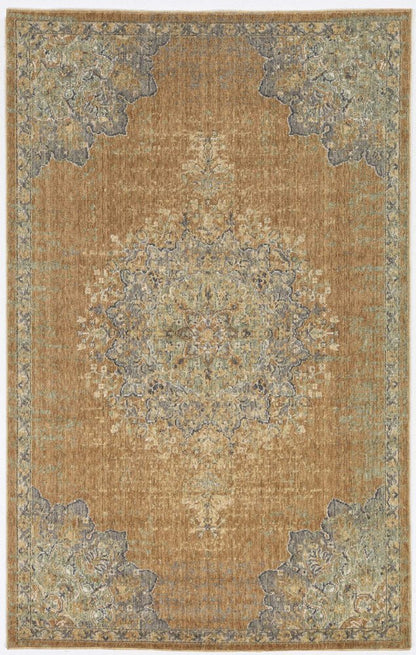 5' X 7' Brown And Gray Wool Medallion Area Rug