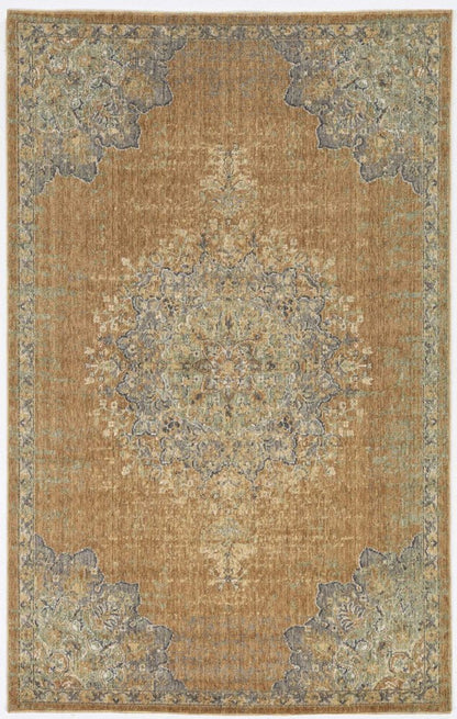 8' X 11' Brown And Gray Wool Medallion Distressed Area Rug