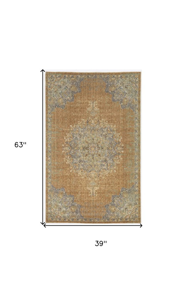 5' X 7' Brown And Gray Wool Medallion Area Rug