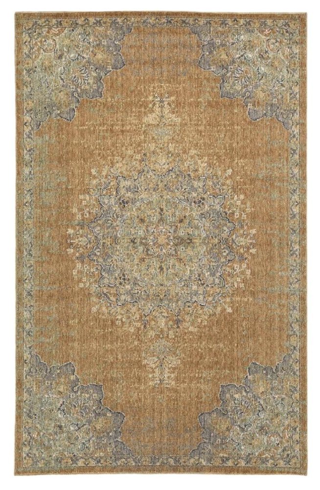 8' X 11' Brown And Gray Wool Medallion Distressed Area Rug