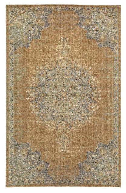 8' X 11' Brown And Gray Wool Medallion Distressed Area Rug