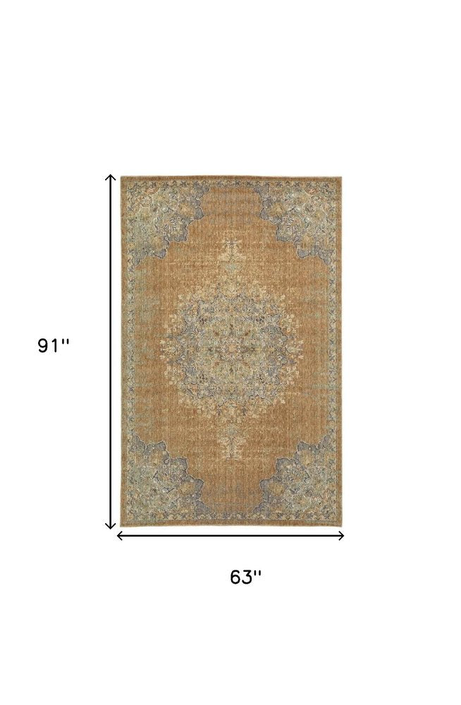 5' X 7' Brown And Gray Wool Medallion Area Rug